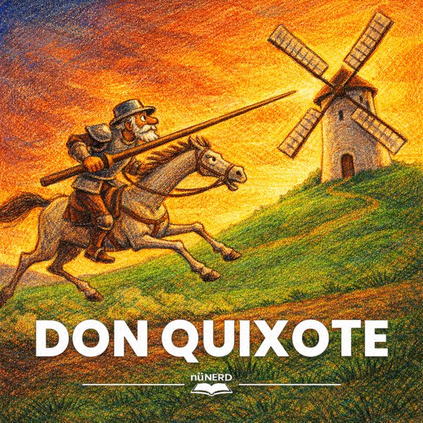 Cover of our Don Quixote picture book for ages 3 to 7, in soft crayon